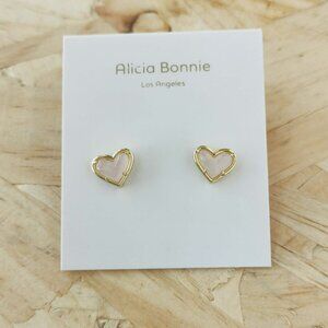 NEW Alicia Bonnie Love Rose Quartz Heart Stud Earrings Gold